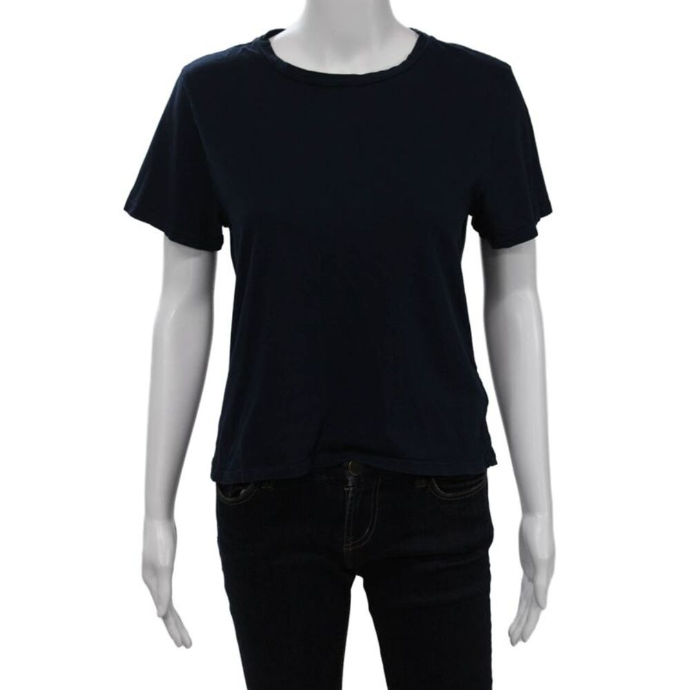 Kirna Zabete Women Basic Dark Blue Cotton Crew Neck Short Sleeve T-Shirt Size L